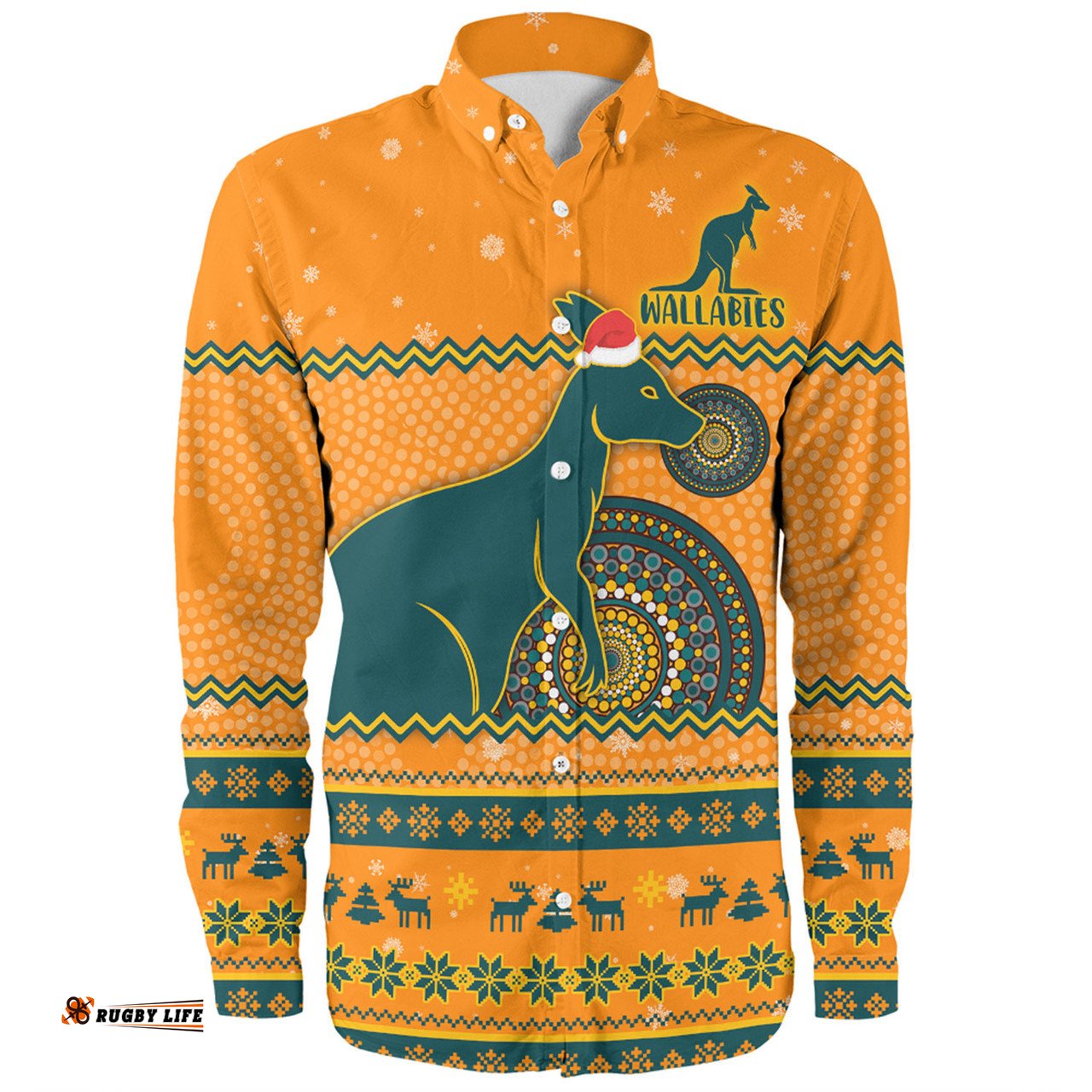 Australia Wallabies Christmas Custom Long Sleeve Button Shirt - Ugly Xmas And Aboriginal Patterns For Die Hard Fan Long Sleeve Button Shirt