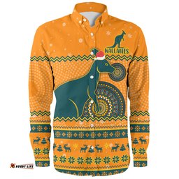 Australia Wallabies Christmas Custom Long Sleeve Button Shirt - Ugly Xmas And Aboriginal Patterns For Die Hard Fan Long Sleeve Button Shirt