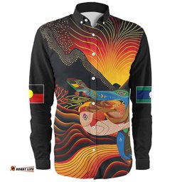 Australia Aboriginal Custom Long Sleeve Button Shirt - Rainbow Serpent In Aboriginal Dreaming Art Inspired Long Sleeve Button Shirt