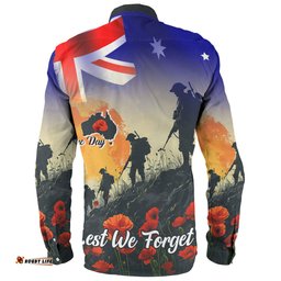Australia Custom Long Sleeve Button Shirt - Anzac Day Soldiers With Australia Flag