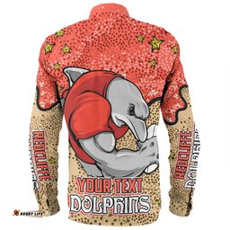 Redcliffe Dolphins Custom Long Sleeve Button Shirt - Team With Dot And Star Patterns For Tough Fan Long Sleeve Button Shirt