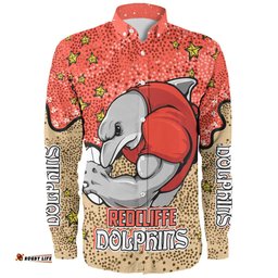 Redcliffe Dolphins Custom Long Sleeve Button Shirt - Team With Dot And Star Patterns For Tough Fan Long Sleeve Button Shirt