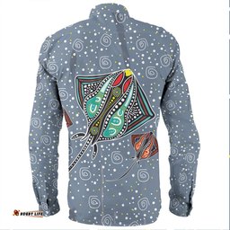 Australia Aboriginal Long Sleeve Button Shirts - Stingray Art In Aboriginal Dot Style Inspired Long Sleeve Button Shirts