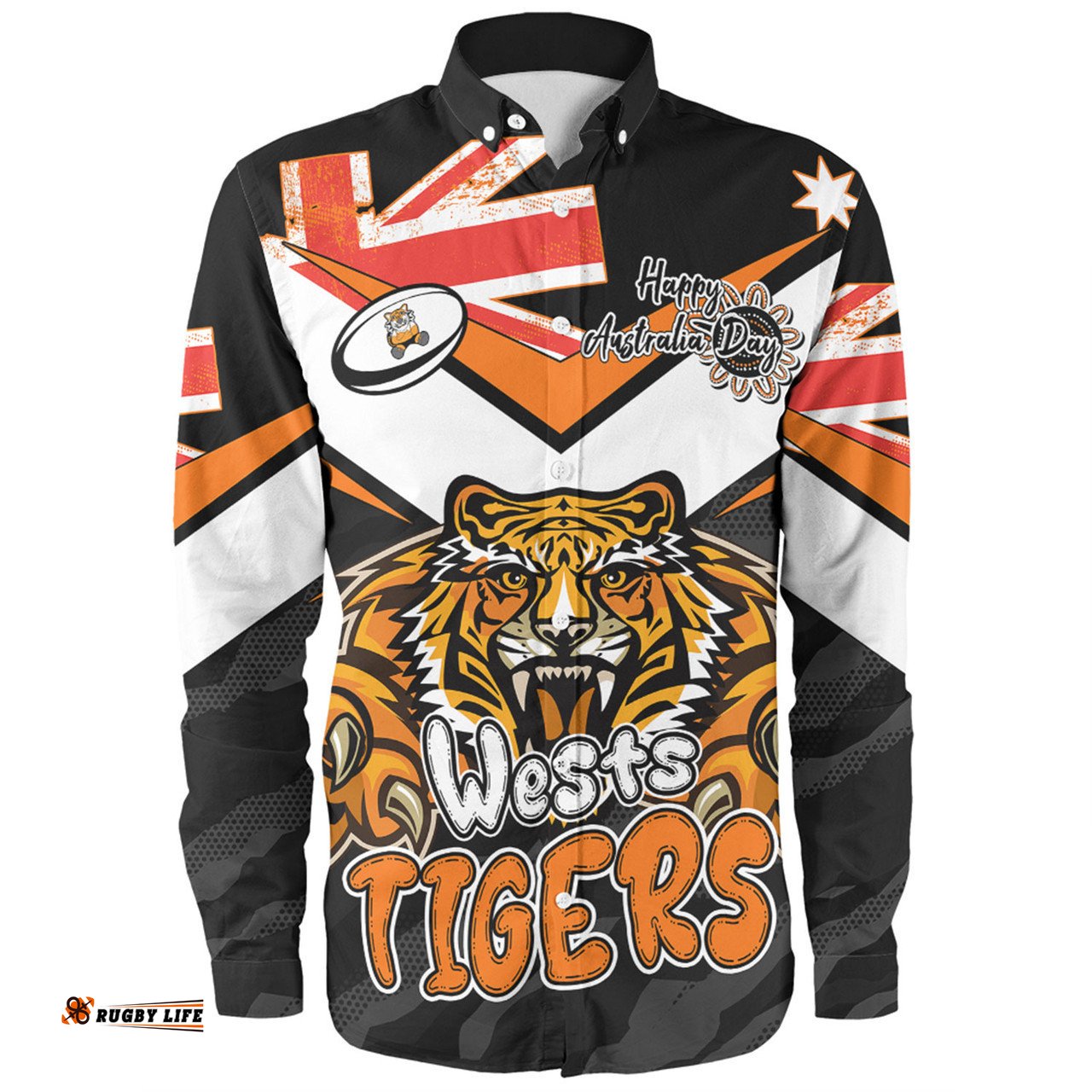 Wests Tigers Long Sleeve Button Shirt - Happy Australia Day We Are One And Free