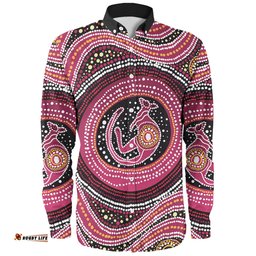Australia Aboriginal Long Sleeve Button Shirt - Aboriginal Background Featuring Kangaroo Dot Design Long Sleeve Button Shirt