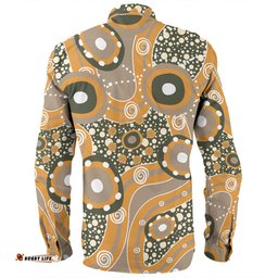 Australia Aboriginal Long Sleeve Button Shirt - Orange Aboriginal Dot Art Inspired Long Sleeve Button Shirt