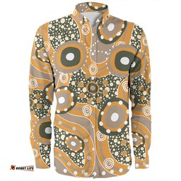 Australia Aboriginal Long Sleeve Button Shirt - Orange Aboriginal Dot Art Inspired Long Sleeve Button Shirt