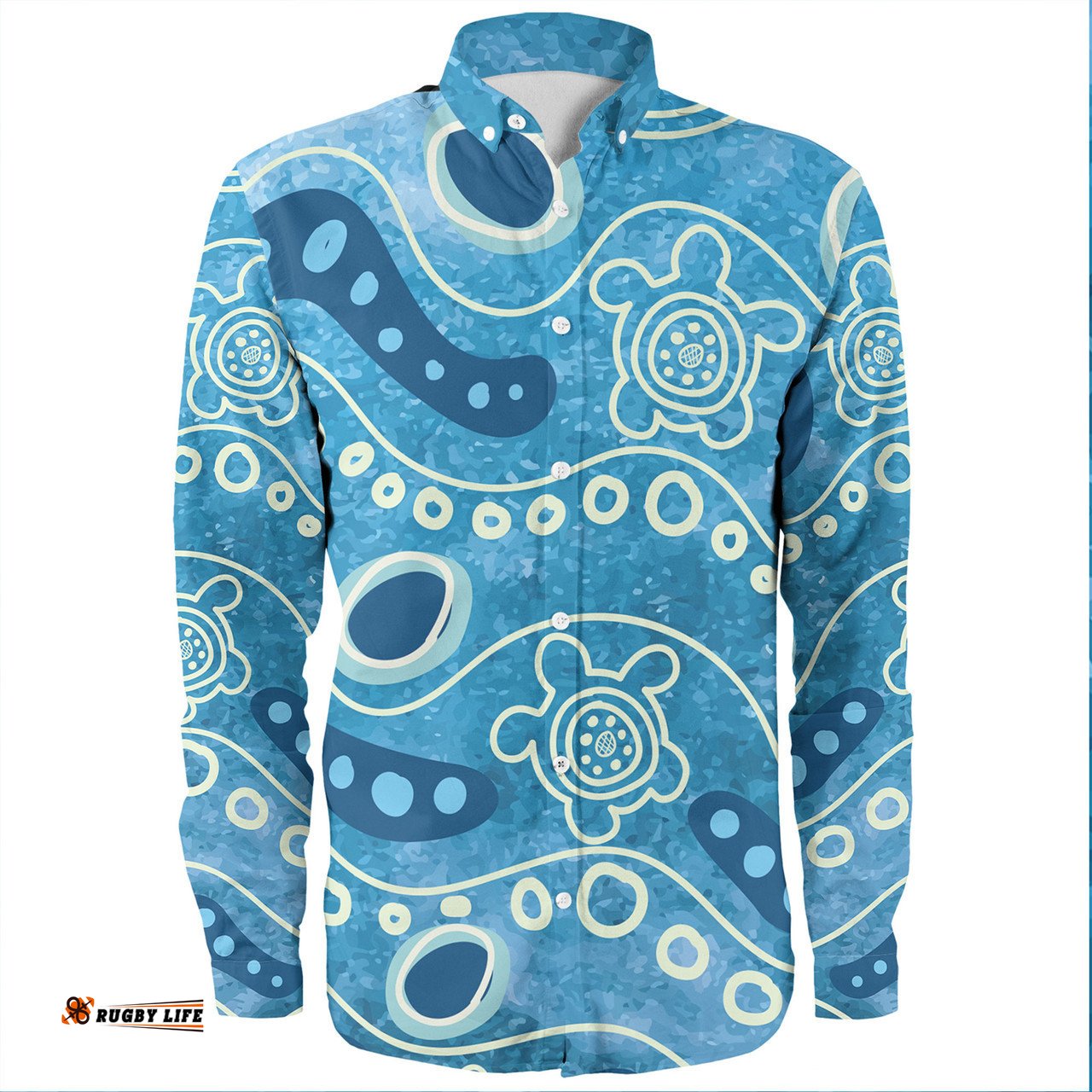 Australia Aboriginal Long Sleeve Button Shirts - River With Aboriginal Dot Art Inspired Long Sleeve Button Shirts