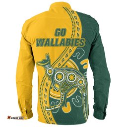 Australia Wallabies Long Sleeve Button Shirt Custom Go Wallabies Aboriginal Inspired Jersey