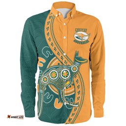Australia Wallabies Long Sleeve Button Shirt Custom Go Wallabies Aboriginal Inspired Jersey