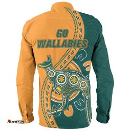 Australia Wallabies Long Sleeve Button Shirt Custom Go Wallabies Aboriginal Inspired Jersey