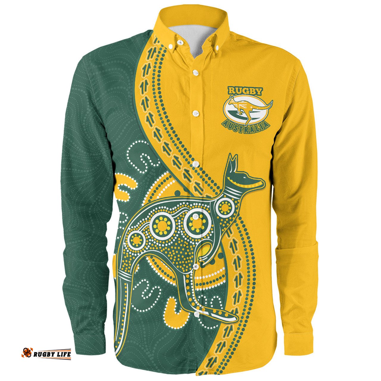 Australia Wallabies Long Sleeve Button Shirt Custom Go Wallabies Aboriginal Inspired Jersey