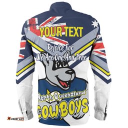 North Queensland Cowboys Long Sleeve Button Shirt - Happy Australia Day We Are One And Free V2