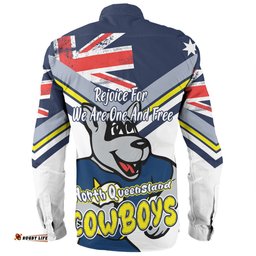 North Queensland Cowboys Long Sleeve Button Shirt - Happy Australia Day We Are One And Free V2