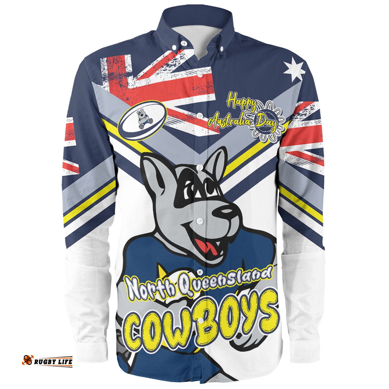 North Queensland Cowboys Long Sleeve Button Shirt - Happy Australia Day We Are One And Free V2