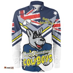 North Queensland Cowboys Long Sleeve Button Shirt - Happy Australia Day We Are One And Free V2