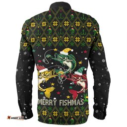 Australia Christmas Fishing Custom Long Sleeve Button Shirt - Merry Fishmas Fishing Ugly Christmas Long Sleeve Button Shirt