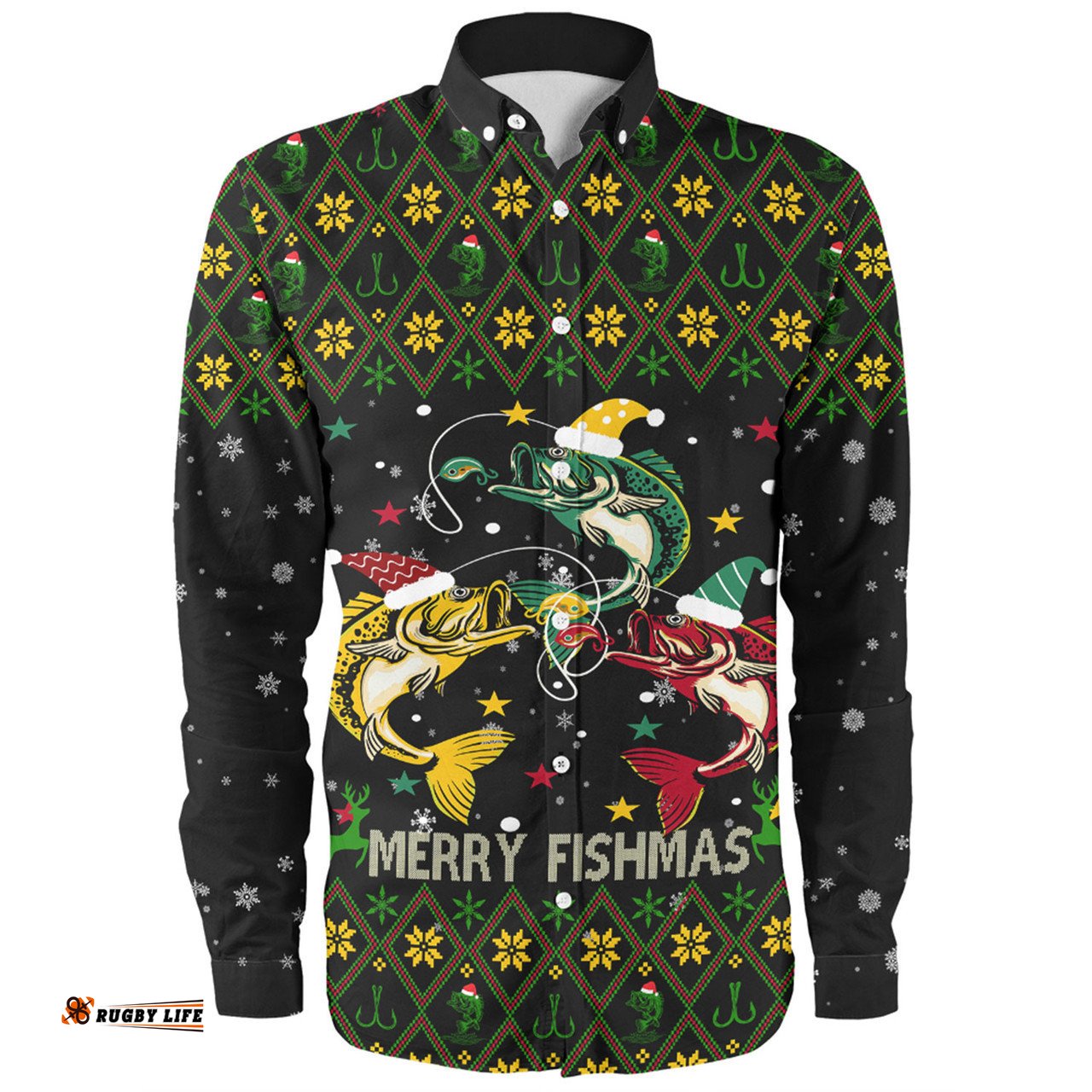 Australia Christmas Fishing Custom Long Sleeve Button Shirt - Merry Fishmas Fishing Ugly Christmas Long Sleeve Button Shirt