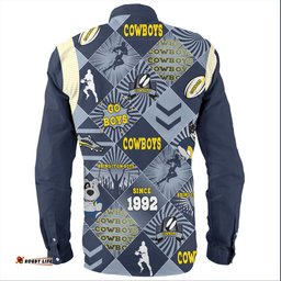 North Queensland Cowboys Long Sleeve Button Shirt - Argyle Patterns Style Tough Fan Rugby For Life