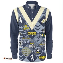 North Queensland Cowboys Long Sleeve Button Shirt - Argyle Patterns Style Tough Fan Rugby For Life