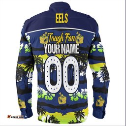 Parramatta Eels Sport Long Sleeve Button Shirt - Eat Sleep Repeat With Tropical Patterns