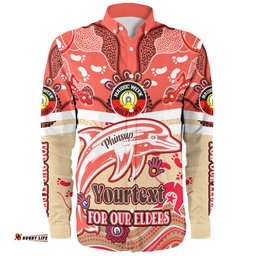 Redcliffe Dolphins Naidoc Week Custom Long Sleeve Button Shirt - For Our Elders Home Jersey Shirt