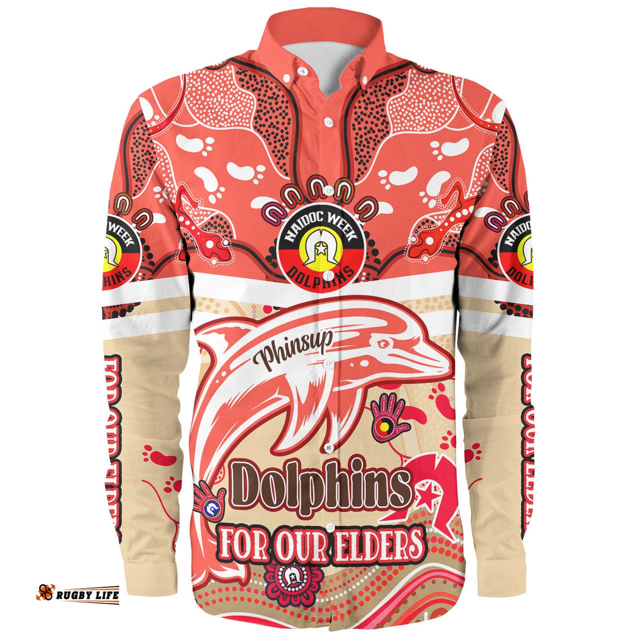 Redcliffe Dolphins Naidoc Week Custom Long Sleeve Button Shirt - For Our Elders Home Jersey Shirt