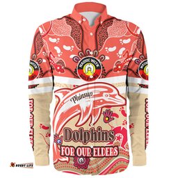 Redcliffe Dolphins Naidoc Week Custom Long Sleeve Button Shirt - For Our Elders Home Jersey Shirt