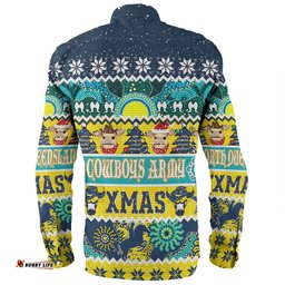 North Queensland Cowboys Christmas Aboriginal Custom Long Sleeve Button Shirt - Indigenous Knitted Ugly Xmas Style Long Sleeve Button Shirt