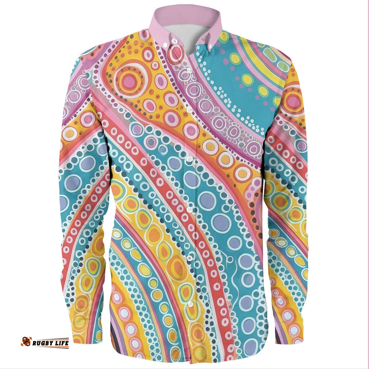 Australia Aboriginal Long Sleeve Button Shirts - Australian Indigenous Aboriginal Art Vivid Pastel Colours Ver 2 Long Sleeve Button Shirts