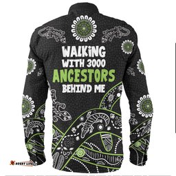 Australia Aboriginal Long Sleeve Button Shirts - Walking with 3000 Ancestors Behind Me Black and Green Patterns Long Sleeve Button Shirts