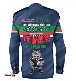 New Zealand Warriors Father's Day Long Sleeve Button Shirt - Screaming Dad and Crazy Fan