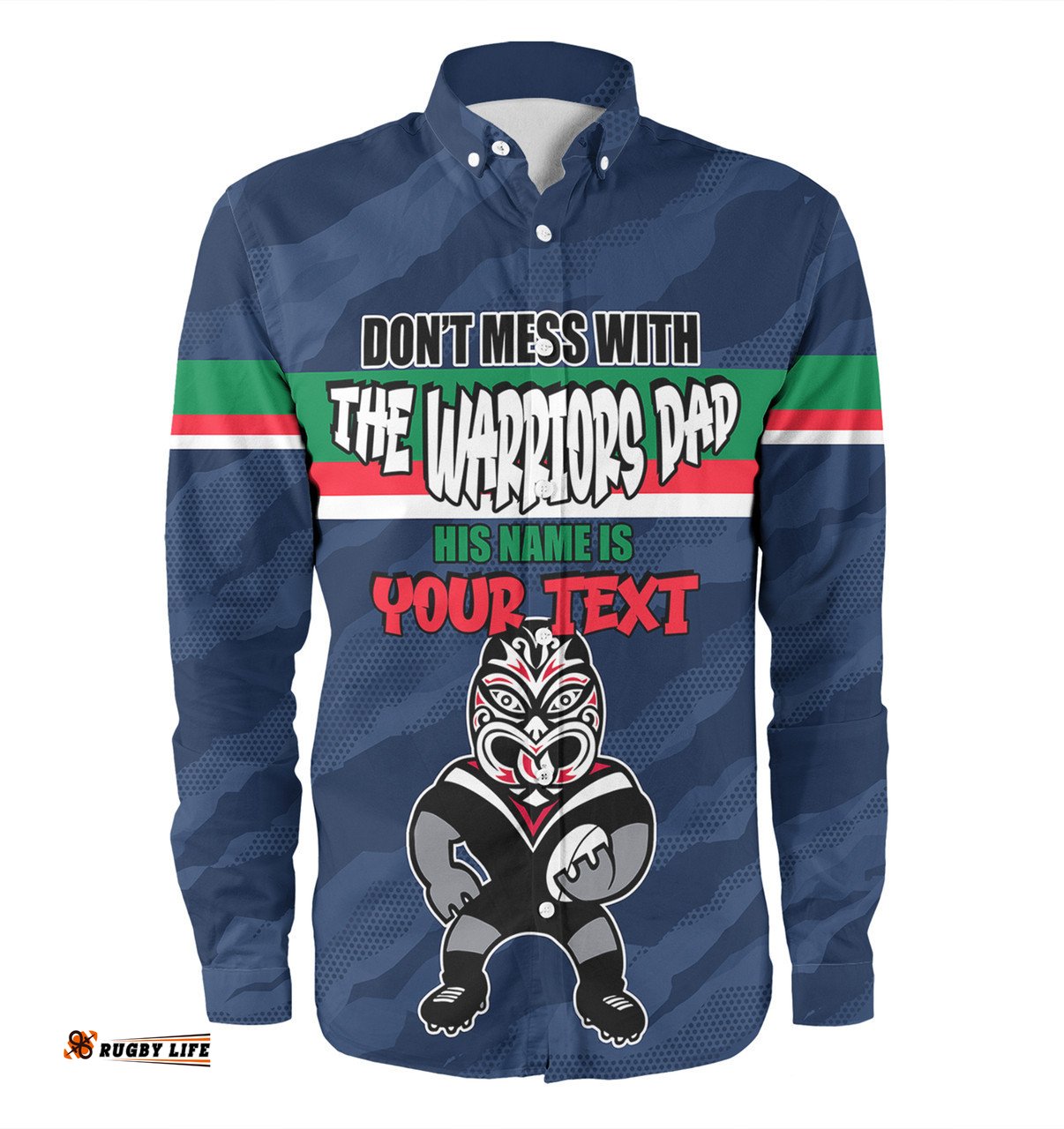New Zealand Warriors Father's Day Long Sleeve Button Shirt - Screaming Dad and Crazy Fan