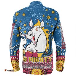 Brisbane Broncos Custom Long Sleeve Button Shirt - Custom With Aboriginal Inspired Style Of Dot Painting Patterns Long Sleeve Button Shirt
