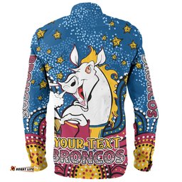 Brisbane Broncos Custom Long Sleeve Button Shirt - Custom With Aboriginal Inspired Style Of Dot Painting Patterns Long Sleeve Button Shirt