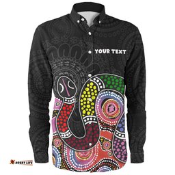 Australia Rainbow Serpent Aboriginal Custom Long Sleeve Button Shirt - Dreamtime Rainbow Serpent Featuring Dot Style Long Sleeve Button Shirt