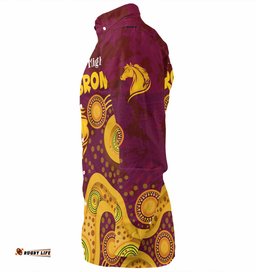 Brisbane Broncos Custom Long Sleeve Button Shirt - Go Mighty Bronx Shirt