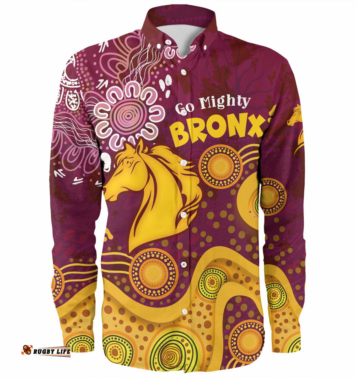 Brisbane Broncos Custom Long Sleeve Button Shirt - Go Mighty Bronx Shirt