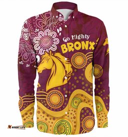 Brisbane Broncos Custom Long Sleeve Button Shirt - Go Mighty Bronx Shirt