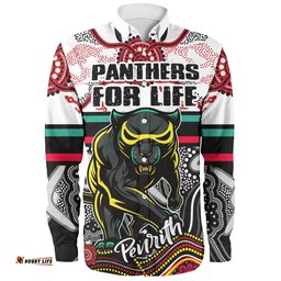 Penrith Panthers Custom Long Sleeve Button Shirt - Penrith Panthers For Life With Aboriginal Style Long Sleeve Button Shirt