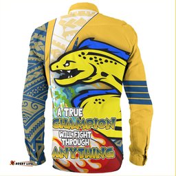 Parramatta Eels Grand Final Long Sleeve Button Shirt - A True Champion Will Fight Through Anything With Polynesian Patterns