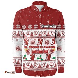 St. George Illawarra Dragons Christmas Custom Long Sleeve Button Shirt - Special Ugly Christmas Long Sleeve Button Shirt