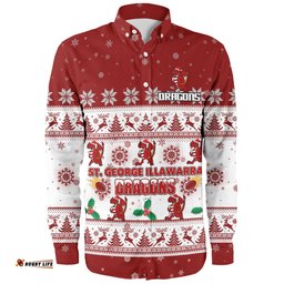 St. George Illawarra Dragons Christmas Custom Long Sleeve Button Shirt - Special Ugly Christmas Long Sleeve Button Shirt