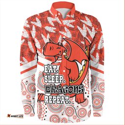 St. George Illawarra Dragons Long Sleeve Button Shirt - Tropical Patterns And Dot Painting Eat Sleep Repeat