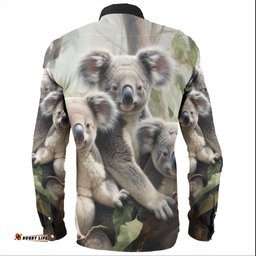 Australia Koala Long Sleeve Button Shirts - Three Koalas with Gum Trees Ver2 Long Sleeve Button Shirts