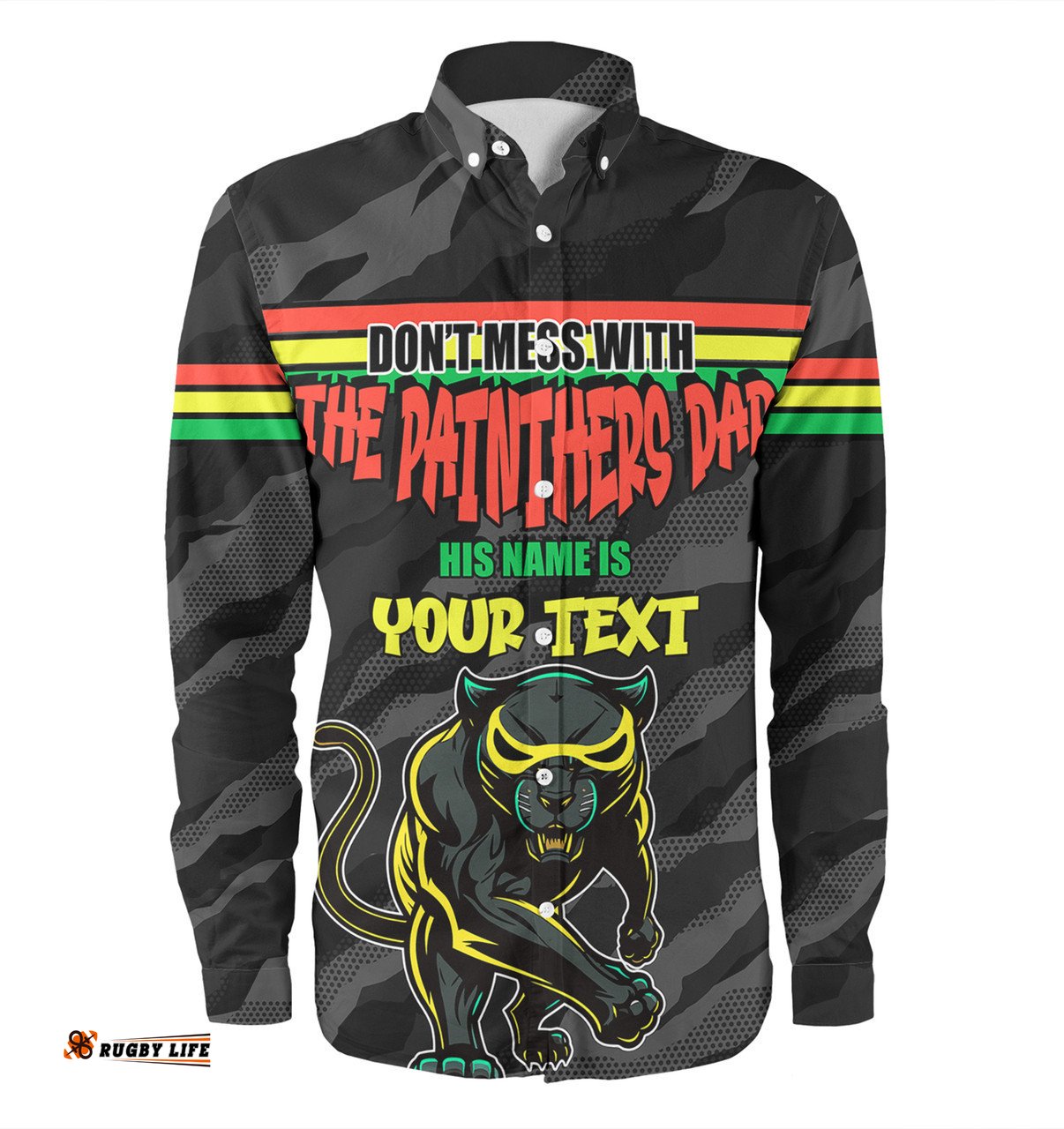 Penrith Panthers Father's Day Long Sleeve Button Shirt - Screaming Dad and Crazy Fan