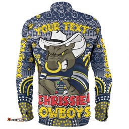 North Queensland Cowboys Christmas Custom Long Sleeve Button Shirt - Christmas Knit Patterns Vintage Jersey Ugly Long Sleeve Button Shirt