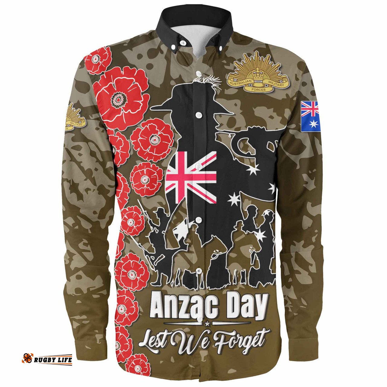 Australia Anzac Custom Long Sleeve Button Shirt - Lest We Forget Green Style Shirt