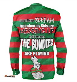 South Sydney Rabbitohs Father's Day Long Sleeve Button Shirt - Screaming Dad and Crazy Fan