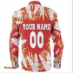 Redcliffe Dolphins Custom Long Sleeve Button Shirt - Tropical Patterns Redcliffe Dolphins Long Sleeve Button Shirt